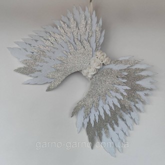 Комплект Крылья ангела белые серебряные нимб .серебро (айвори с серебром) Украше. . фото 3