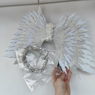 Комплект Крылья ангела белые серебряные нимб .серебро (айвори с серебром) Украше. . фото 4