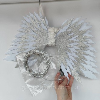Комплект Крылья ангела белые серебряные нимб .серебро (айвори с серебром) Украше. . фото 5