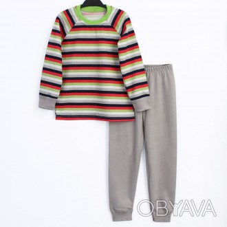 Піжама дитяча з штанами та кофтою на довгий рукав в кольорову смужку від ТМ Lada. . фото 1