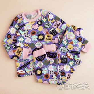 Піжама для дівчинки з штанами та кофтою з модним принтом Тік-Ток від ТМ Ladan. В. . фото 1