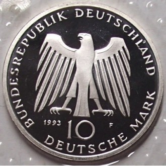 Германия ФРГ 10 марок, 1993 1000 лет городу Потсдам серебро 15.5 гр. ПРУФ в запа. . фото 3