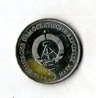 Германия - ГДР › Восточная Германия 5 марок, 1984 Церковь святого Томаса в Лейпц. . фото 3