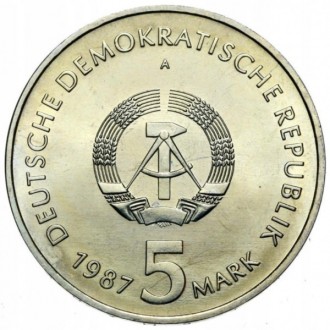 Германия - ГДР › Восточная Германия 5 марок, 1987 750 лет Берлину – Александрпла. . фото 3