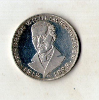 5 марок, 1968
150 лет со дня рождения Фридриха Вильгельма Райффейсена. . фото 2