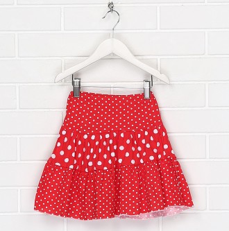Детская красная юбка для девочки Д072-02 в белый горошек. Материал – стопроцентн. . фото 3
