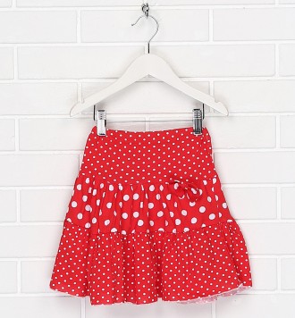 Детская красная юбка для девочки Д072-02 в белый горошек. Материал – стопроцентн. . фото 2