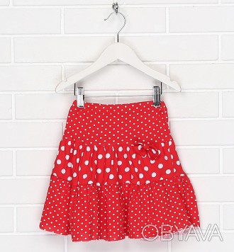 Детская красная юбка для девочки Д072-02 в белый горошек. Материал – стопроцентн. . фото 1