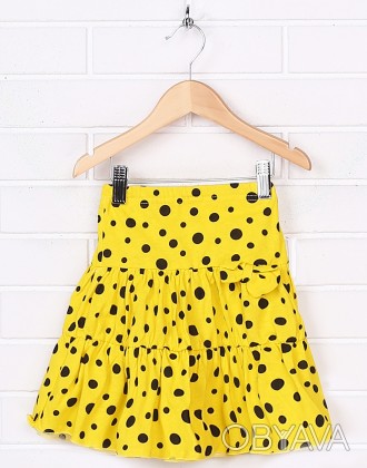 Детская желтая юбка для девочки Д072-02 в черный горошек. Материал - стопроцентн. . фото 1