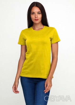 
Желтая женская хлопковая футболка прямого кроя, сшитая из густой и качественной. . фото 1
