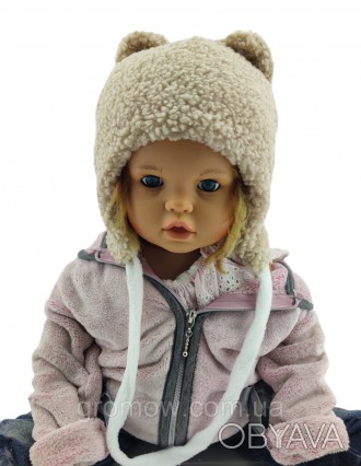 
Тепла ведмедик-тидді дитяча шапка на зав'язках. Дуже приємна, м'яка та тепла тк. . фото 1
