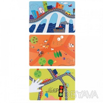 
Серветки ілюструють концепцію подорожі трьома різними місцями: місто, море та с. . фото 1