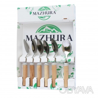 
Набір чайних ложок із нержавіючої сталі з дерев'яною ручкою MAZHURA BEECH WOOD.. . фото 1