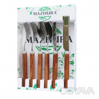
Набір столових приладів із нержавіючої сталі з дерев'яною ручкою MAZHURA WOOD W. . фото 1