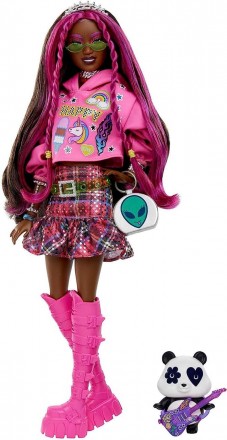 Лялька Барбі Екстра Модниця в худі з малюнком і спідницею Barbie Extra Doll #19 . . фото 3