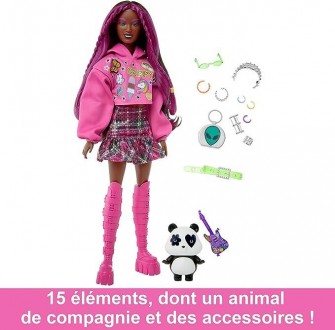 Кукла Барби Экстра Модница в худи с рисунком и юбкой в ​​клетку Barbie Extra Dol. . фото 4