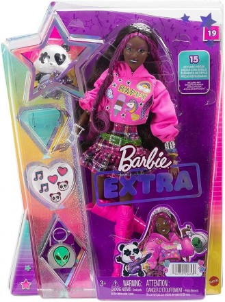 Кукла Барби Экстра Модница в худи с рисунком и юбкой в ​​клетку Barbie Extra Dol. . фото 6