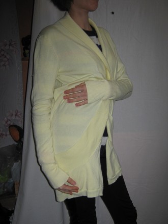  Красивый стильный женский кардиган б/у, желтого цвета, однотонный, воротник шал. . фото 2