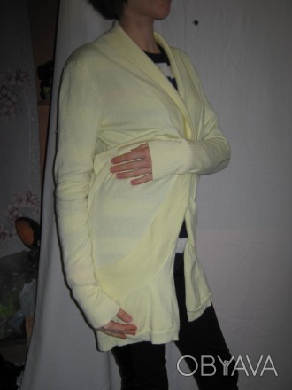  Красивый стильный женский кардиган б/у, желтого цвета, однотонный, воротник шал. . фото 1