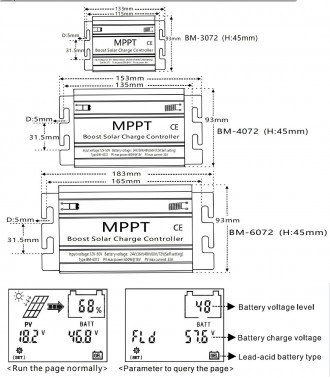 Контролер MPPT з РК дисплеєм для сонячної панелі 24 V 36 V 48 V 60 V 72 V 400 W . . фото 9