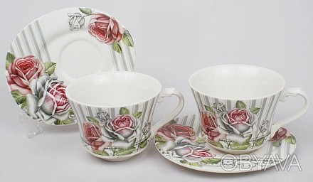 Чайний набір "Romantic Life" - 2 порцелянові чашки по 220мл та 2 блюдця. Ніжний . . фото 1