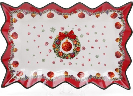 Блюдо сервірувальне фарфорове "Різдвяний орнамент" - яскравий посуд для затишног. . фото 2