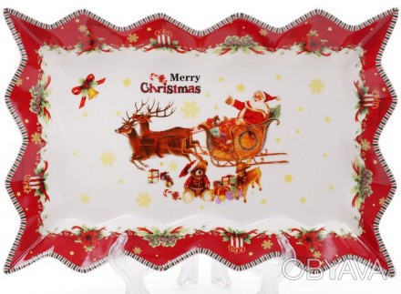 Блюдо сервірувальне фарфорове "З Різдвом!" - яскравий посуд для затишного і весе. . фото 1