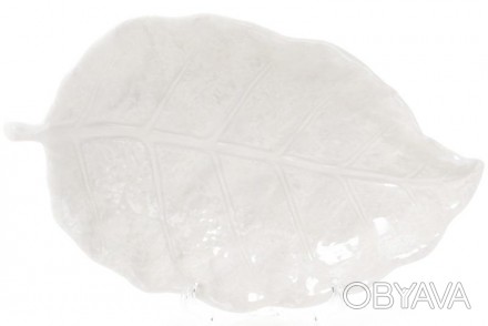 Блюдо фарфорове "Білий лист" з унікальним дизайном - форма, вигини і тиснення, щ. . фото 1