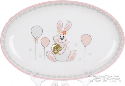 Блюдо керамічне "Веселий кролик" з яскравим веселим дизайном. Розмір: 29х18.5х3.. . фото 1
