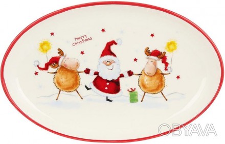 Тарілка овальна (сервірувальне блюдо) "Санта з Подарунками" - кольорова колекція. . фото 1