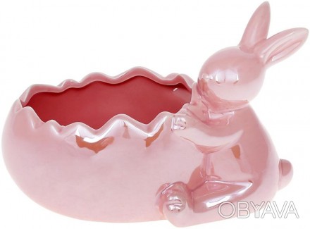 Міні-кашпо "Кролик біля яйця". Матеріал - кераміка. Розмір: 19.4х12х13см. Колір . . фото 1