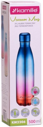 Термос-пляшка Kamille Bottle з кольоровою дзеркальною поверхнею. Градієнтний пер. . фото 7