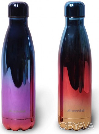 Термос-пляшка Kamille Bottle з кольоровою дзеркальною поверхнею. Градієнтний пер. . фото 1