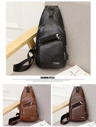 Стильные мужская нагрудная сумка черная. Для путешествий, работы. Несколько карм. . фото 4