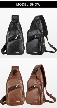 Стильные мужская нагрудная сумка черная. Для путешествий, работы. Несколько карм. . фото 5