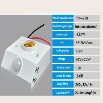 Сенсорный патрон для лампы E27 на 85-265 вольт с датчиком движения.
Патрон внешн. . фото 5