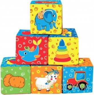 М'які кубики з яскравими, барвистими малюнками іграшок. Розмір кубика - 8х8х8 см. . фото 1