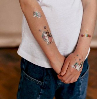 Тимчасові татуювання-перебивки "Tattooshka". На аркуші комплект яскравих та мили. . фото 3