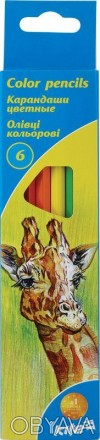 Цветные шестигранные карандаши Kite в картонной упаковке. В наборе 6 базовых отт. . фото 1