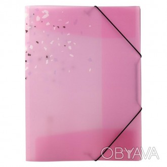 Папка на резинках, А4+, Shine, розовая. Материал пластик с блестками +резинки.. . фото 1