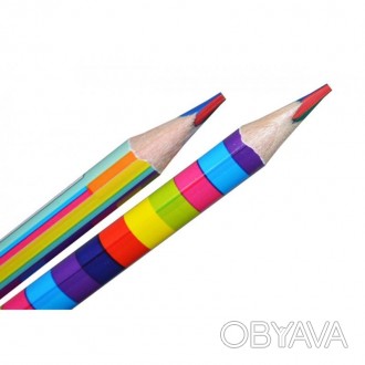 Карандаш YES Rainbow с четырехцветным грифелем, треугольный, заточен. миксОдин к. . фото 1