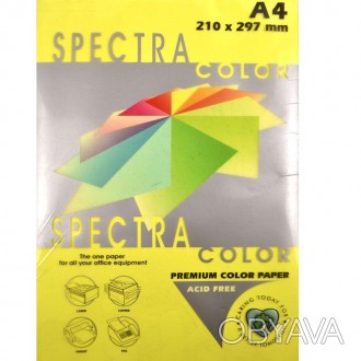 Бумага цветная SPECTRA А4, 250 листов, плотность 160г/м2, цвет - лимонный. Предн. . фото 1
