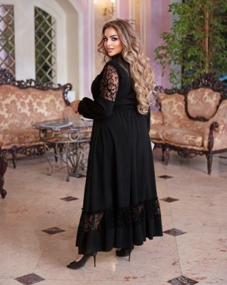 Платье черное длинно свободное батал с ажуром
Код 016985
Ткань: креп-дайвинг+зме. . фото 4