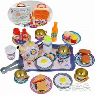 Игровой набор металлической посуды с продуктами в чемодане "Цветы" арт. 86-19 SE. . фото 1
