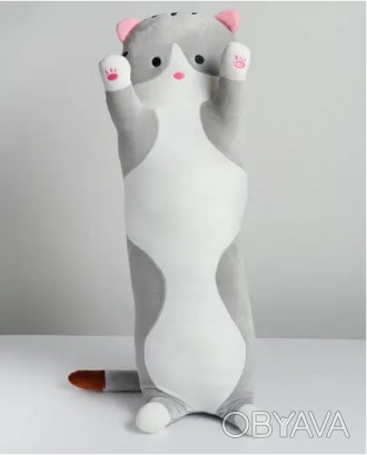 
М'яка плюшева іграшка-обіймашка Кіт Батон 50 см, м'яка іграшка подушка, колір с. . фото 1