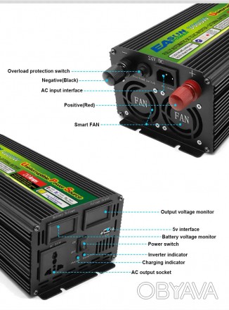 ДБЖ + зарядка Інвертор UPS EASUN 3000W 1200W модифікований синус 12В-220 В ИБП И, фото 2