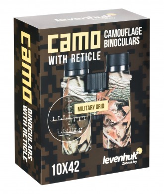 Бинокль с дальномерной сеткой Levenhuk Camo Dots 10x42
 
Водозащищенный. С углом. . фото 11