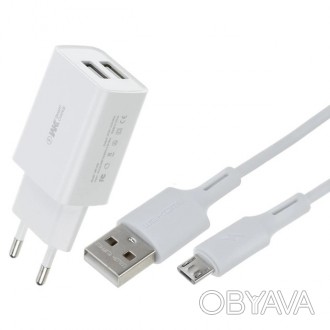 Cетевое зарядное устройство EU и кабель USB-microUSB WK WP-U56m-White 2.0A белый. . фото 1