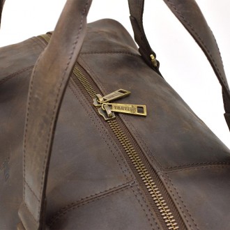 Кожаная дорожная спортивная сумка тревел TARWA RC-0320-4lx коричневая с удлиненн. . фото 8