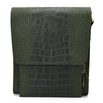 Кожаная сумка через плечо RepE-3027-4lx бренда TARWA зеленый цвет рептилия с кла. . фото 2